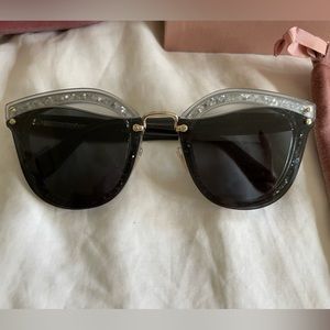 MIU MIU - Sunglasses - Cat Eyed Tinted Black w/ Silver Glitter Trim